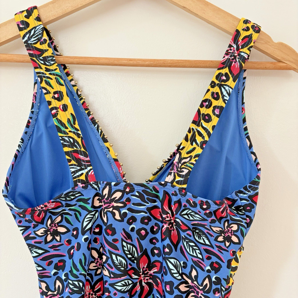 F&F One Piece Swimsuit Colorful Floral Animal Print Gold Stud Bathing Suit US 6 - Picture 8 of 14